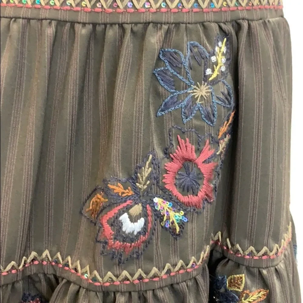 Floral Stitched BCBG Striped Skirt